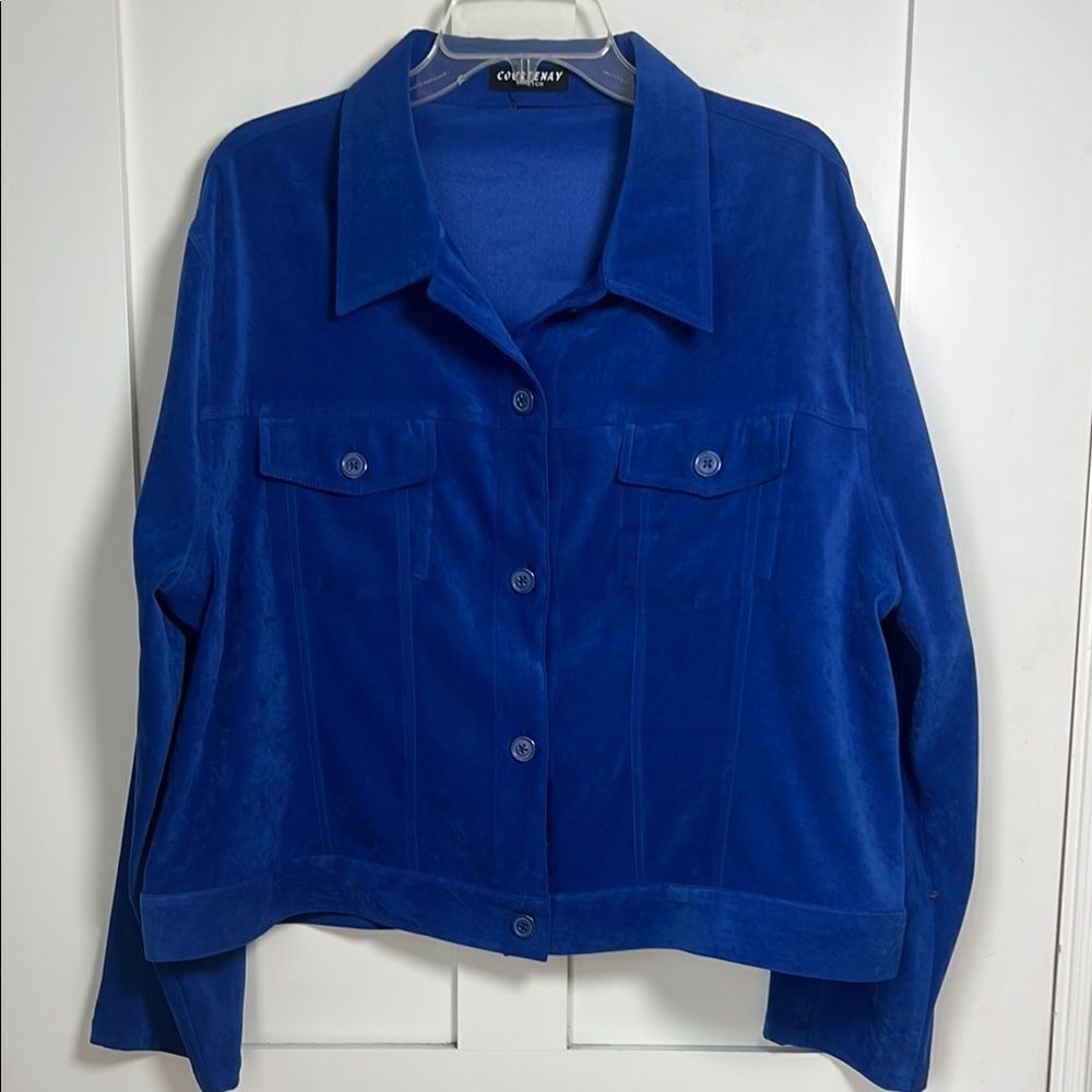 Courtenay Stretch Women's Royal Blue Button Up Lightweight Pockets Jacket sz XL